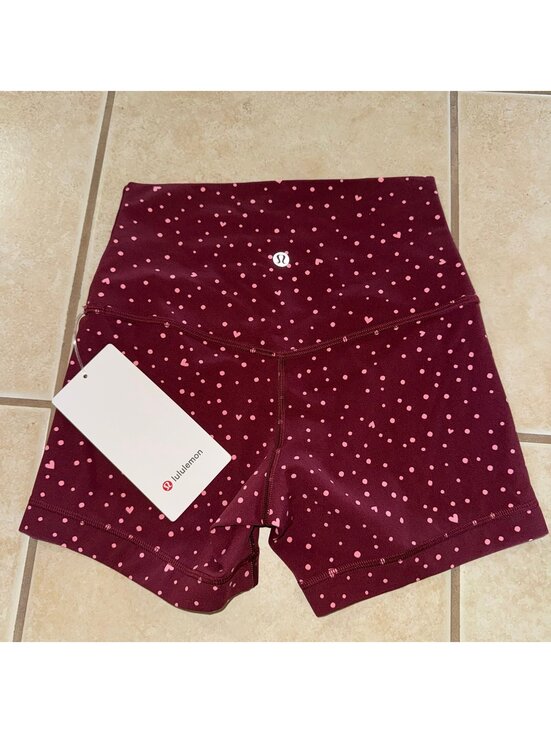 lululemon athletica Pants - Lululemon Align No Line Short High Rise 4” Heart Scatter Dot Burgundy Size 4 NWT